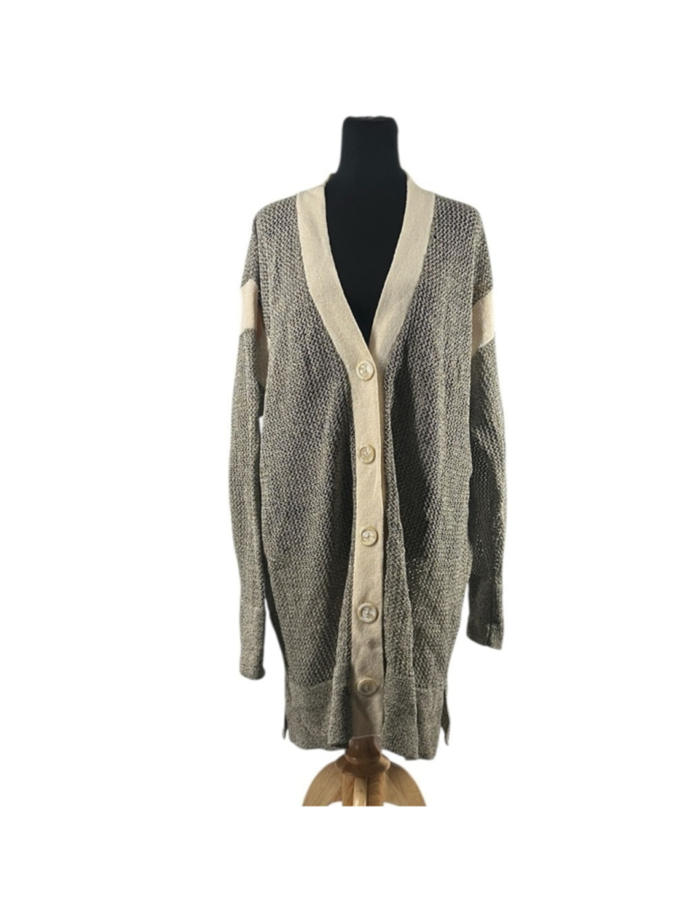 Holt Renfrew cardigan open knit neutral sweater luxury wool rayon vintage sz 3X